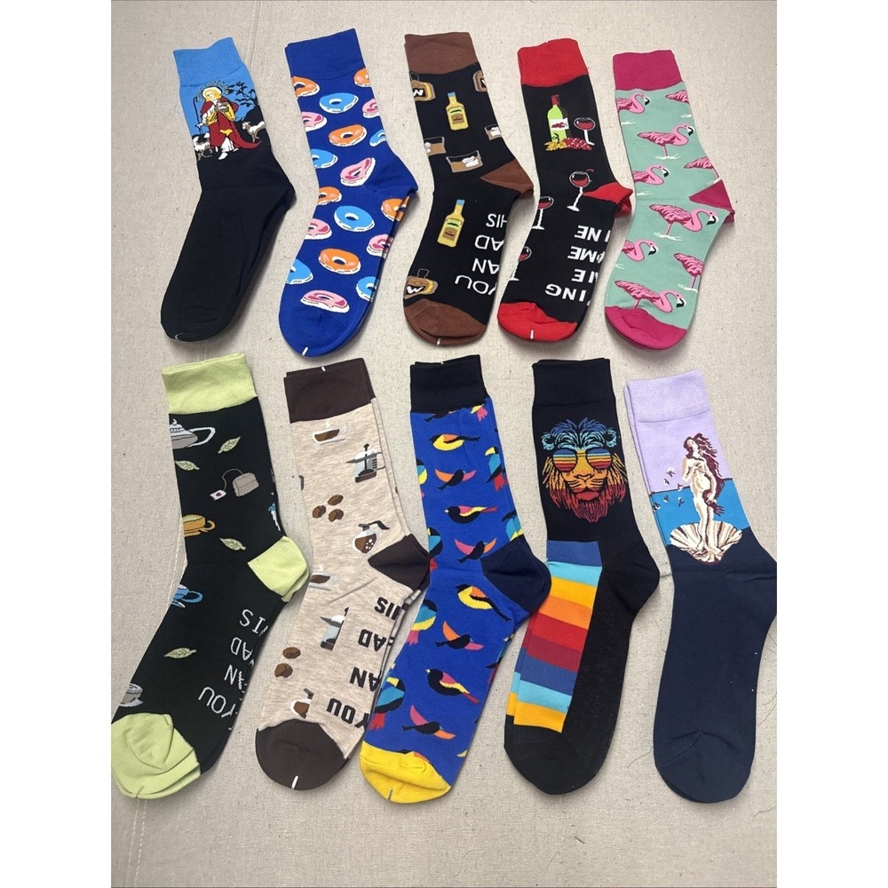 Different Touch Crew Socks 10 Pair Lot Novelty Mixed Pattern Multi 9-12 New